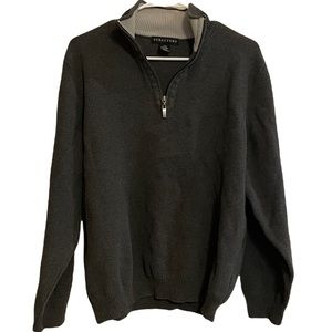 Structure Mens Pull Over Half Zip Grey Black Sweater